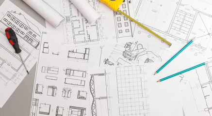 top view of architectural project of home interior design