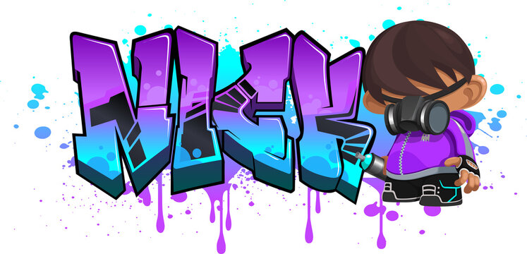 Nick. A cool Graffiti Name illustration inspired by graffiti and street art culture. Vivid vibrant colors, immaculate style, perfect balance.