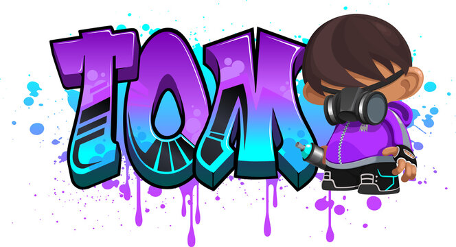 Tom. A cool Graffiti Name illustration inspired by graffiti and street art culture. Vivid vibrant colors, immaculate style, perfect balance.