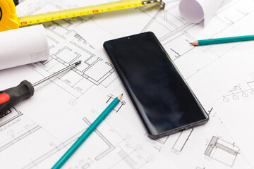 top view of architectural project of home interior design