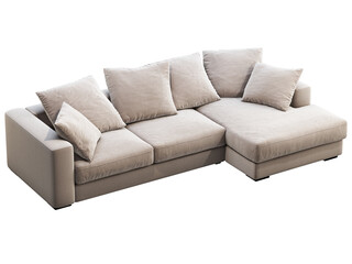 Modern light beige chaise lounge fabric sofa. 3d render.