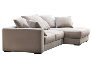 Modern light beige chaise lounge fabric sofa. 3d render.