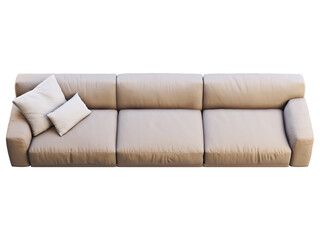 Modern beige fabric sofa with pillows. 3d render.
