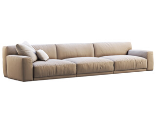 Modern beige fabric sofa with pillows. 3d render.