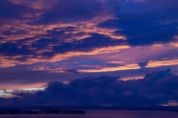Pink clouds before sunset in clear weather
