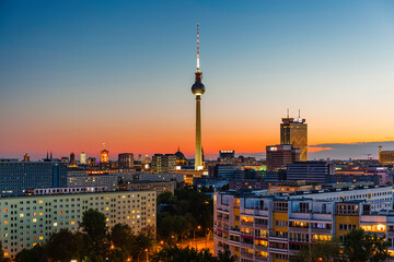 Berlin night cityscape view with tv tower