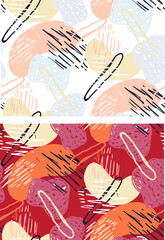 Fototapeta na wymiar Abstract trendy hand drawn doodle pattern background with brush splash. Background template design for banner, web, social media, instagram.