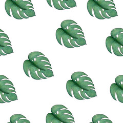 Fototapeta na wymiar seamless pattern with tropical leaves, tropical summer background for fabric, wrapping or wallpaper, cute hand drawn illustration