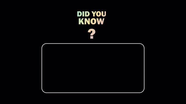 Did you know text. fun fact animation. Light bulb symbol. Gradient color. Interesting fact dyk sign. Marketing and advertising tag. Vector animated template 4k alpha channel. motion graphic