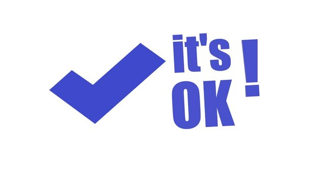 Ok gesture handwritten text. Modern cartoon isolated okay sticker. Simple doodle style animation.