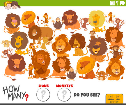 how many lions and monkeys educational task for children