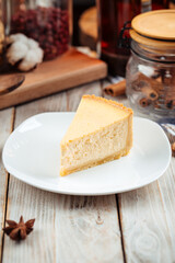 Slice of classic new york cheesecake 