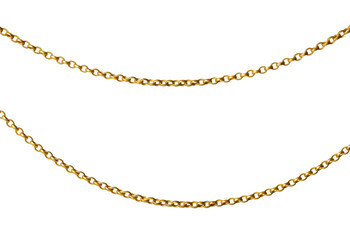 Fragment of a yellow metal chain on a white background. Isolated
