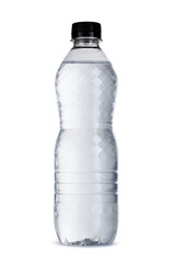 Small bottle of mineral water in plastic isolated on white