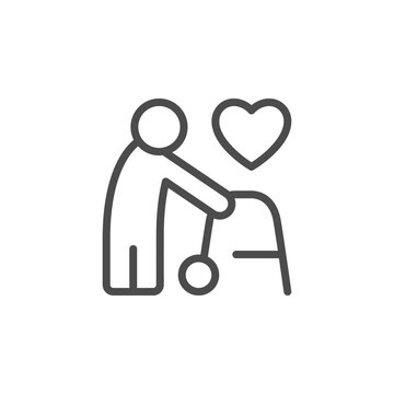 Aged people support line outline icon