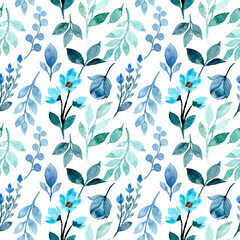blue green floral watercolor seamless pattern