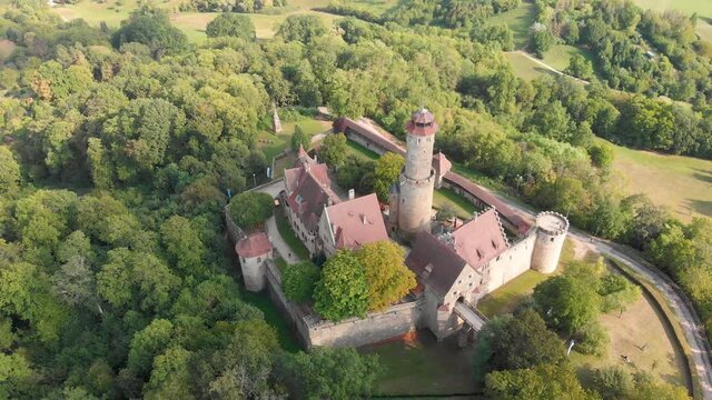 Bamberg Altenburg Castle in summer season, Germany. View from drone in slow motion