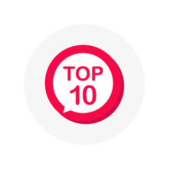 Top 10 red sign. Button Design in Flat Style on white background. Vector illustration.