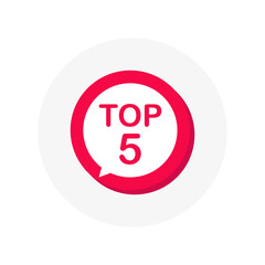 Top 5 red sign. Button Design in Flat Style on white background. Vector illustration.