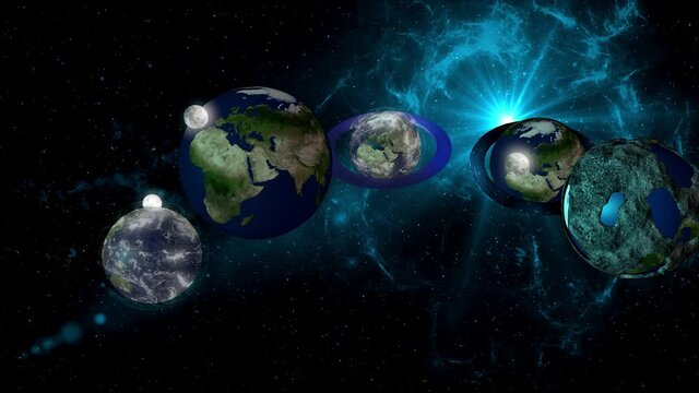 Parallel universe displaying five earths together