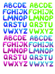 Vector illustration. English hand-drawn colored alphabet.
