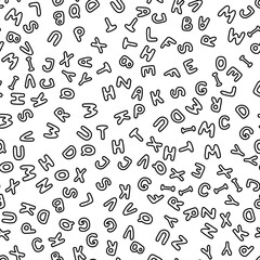 Fototapeta na wymiar Vector illustration. Seamless pattern of black English letters on white background.