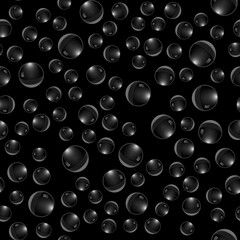 Vector illustration. Seamless pattern. Transparent drops at random on black background.