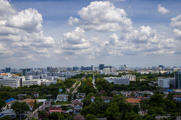 Obraz premium Bangkok city building view from roof top bar on hotel. Sky top view of Bangkok, Thailand 2020