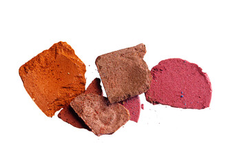 Scattered eye shadow sample swatch on white background