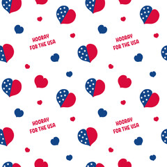 USA flag hearts seamless pattern, vector. Hooray for the USA. Digital paper for independence day, 4th July celebration wrapping. 