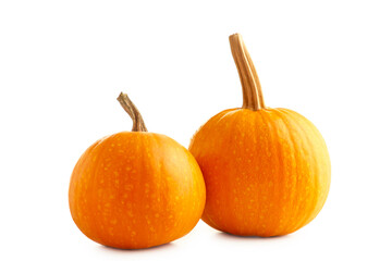 Fresh orange pumpkins isolated on white background