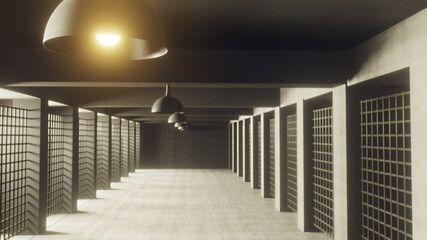 3D render. 3d interior jail corridor prison illustration