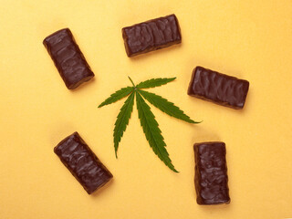 chocolates and cannabis leaf, marijuana sweet food