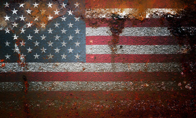 USA flag on old rusty surface