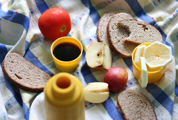 Picnic food and coffee, close up