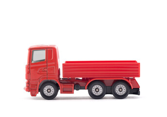 Red truck miniature isolated on white background with clipping path