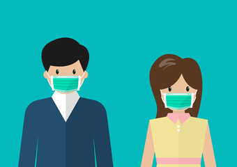 Man and woman wearing medical masks