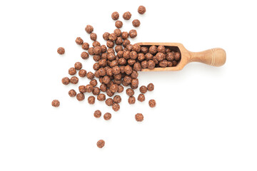 Chocolate corn balls in wooden scoop