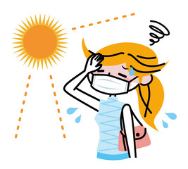 マスクをして暑がる女性