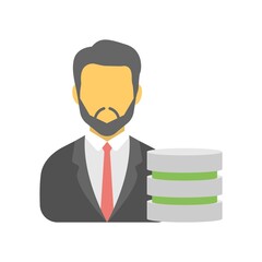 Businessman with database symbol. Business data server sign. Flat icon illustration.