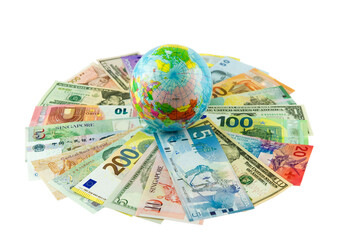 Banknoten verschiedener Länder, Globus - 359907563