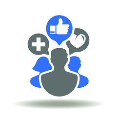 People Speech Bubbles with Heart Plus Like Icon Vector. Brand Engagement Logo.