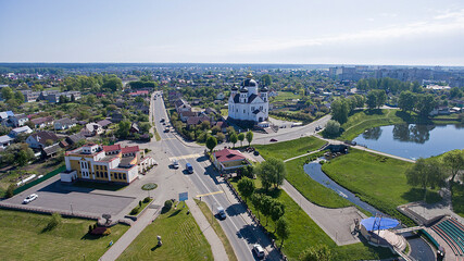 Fototapeta na wymiar View from the drone. A small town in Eastern Europe.