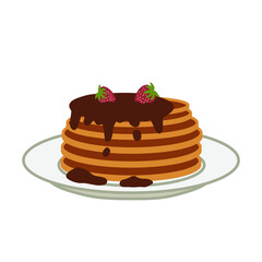 Recipe. A stack of pancakes with chocolate and strawberries. Simple vector illustration isolated on white background.