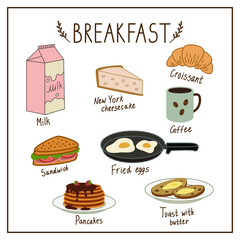 Breakfast. Breakfast Set. Simple vector illustration isolated on white background.