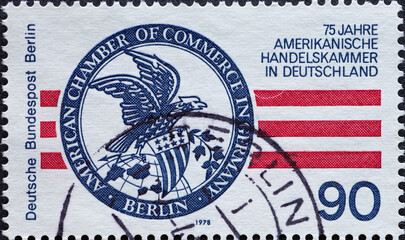 GERMANY, Berlin - CIRCA 1978: a postage stamp from Germany, Berlin showing the coat of arms with...