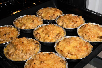 Julienne with chicken and mushrooms. Cooking Mushroom Chicken Julienne.
