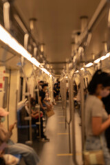 blur image of passenger in underground train