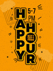 Happy Hour Vector Illustration Background for Poster, Banner, Flyer, Sign Board, Advertisement, Promotion, Web. - obrazy, fototapety, plakaty