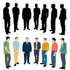vector, isolated, black silhouette men group stand